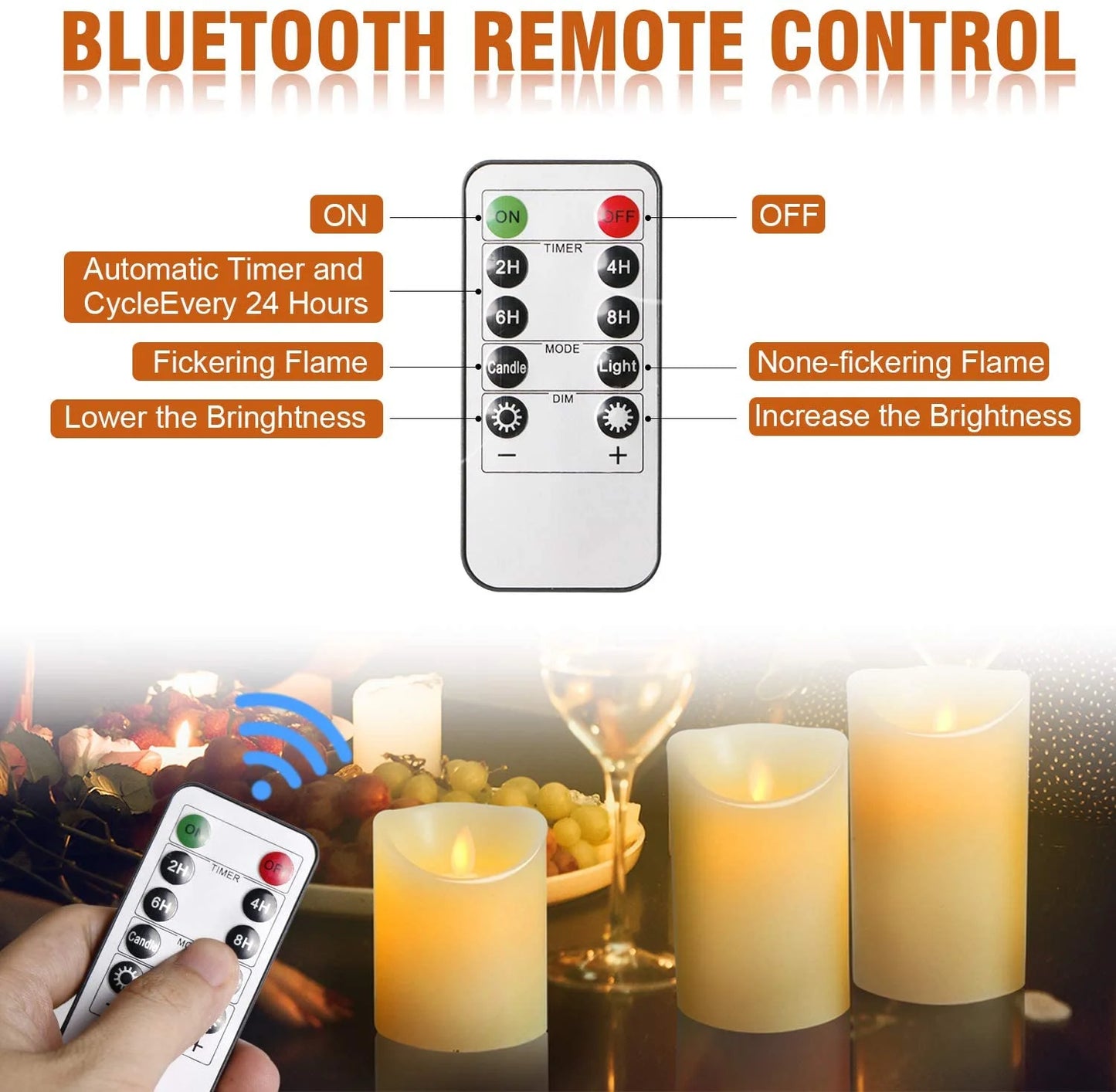 Flameless Candles LED Lights Battery Candles 3-Pack Moving Wick True Wax Electric Pillar Candles Votive Flicker Lights with Remote Control with Timer Halloween
