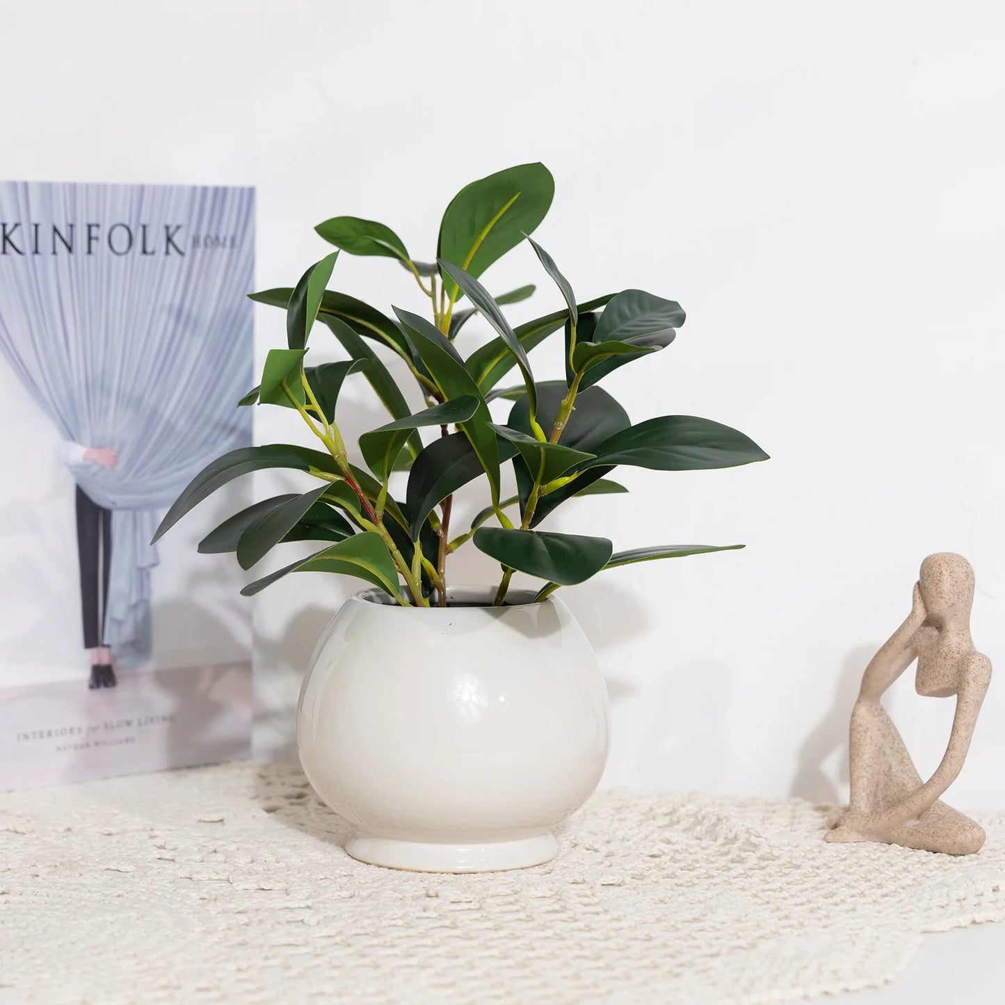 11” Indoor Artificial Peperomia Plant in White Color Ceramic Pot