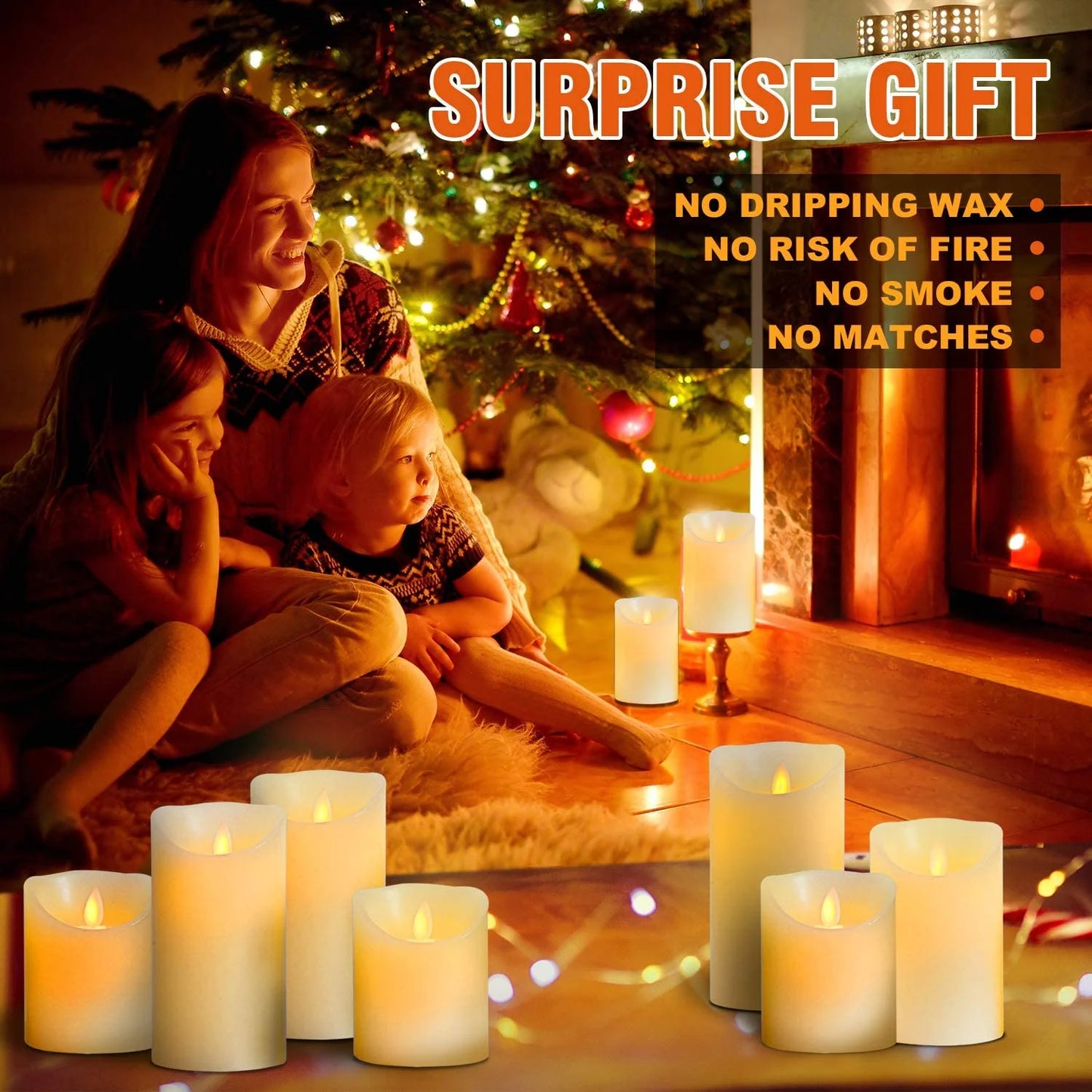Flameless Candles LED Lights Battery Candles 3-Pack Moving Wick True Wax Electric Pillar Candles Votive Flicker Lights with Remote Control with Timer Halloween