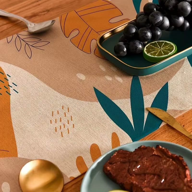 1Pc Simple Plant Table Runner, Bohemiakitchen Dining Decoration, Linen Table Runner, Holiday Decorations.Room Decor