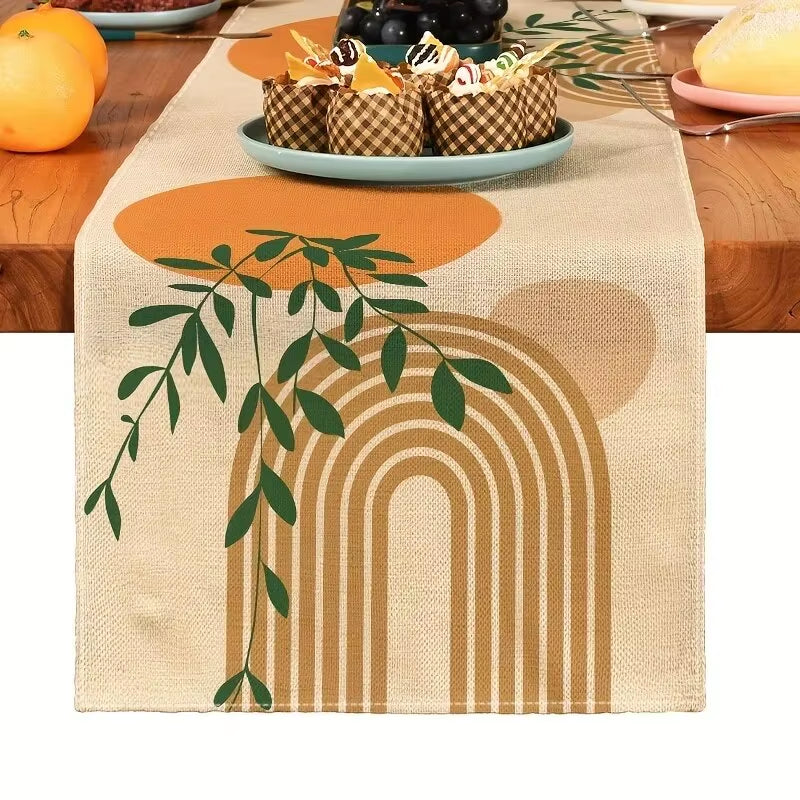 1Pc Simple Plant Table Runner, Bohemiakitchen Dining Decoration, Linen Table Runner, Holiday Decorations.Room Decor