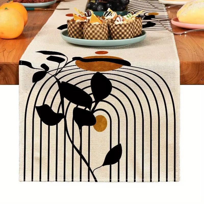 1Pc Simple Plant Table Runner, Bohemiakitchen Dining Decoration, Linen Table Runner, Holiday Decorations.Room Decor