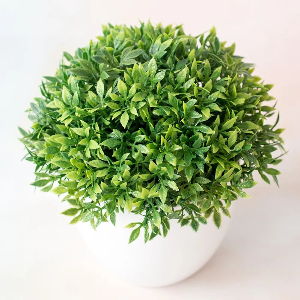 14Cm Artificial Green Grass Ball in Plastic Pot