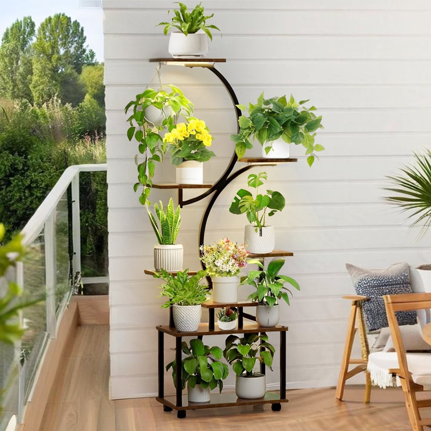Plant Stand Indoor with Grow Lights, 8 Tiered Indoor Plant Shelf, 60" Tall Plant Stand for Indoor Plants Multiple, Metal Plant Flower Holder, S-Shaped Plant Rack for Home, Patio
