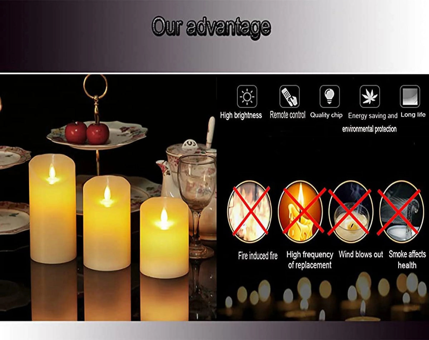Flameless Candles LED Lights Battery Candles 3-Pack Moving Wick True Wax Electric Pillar Candles Votive Flicker Lights with Remote Control with Timer Halloween