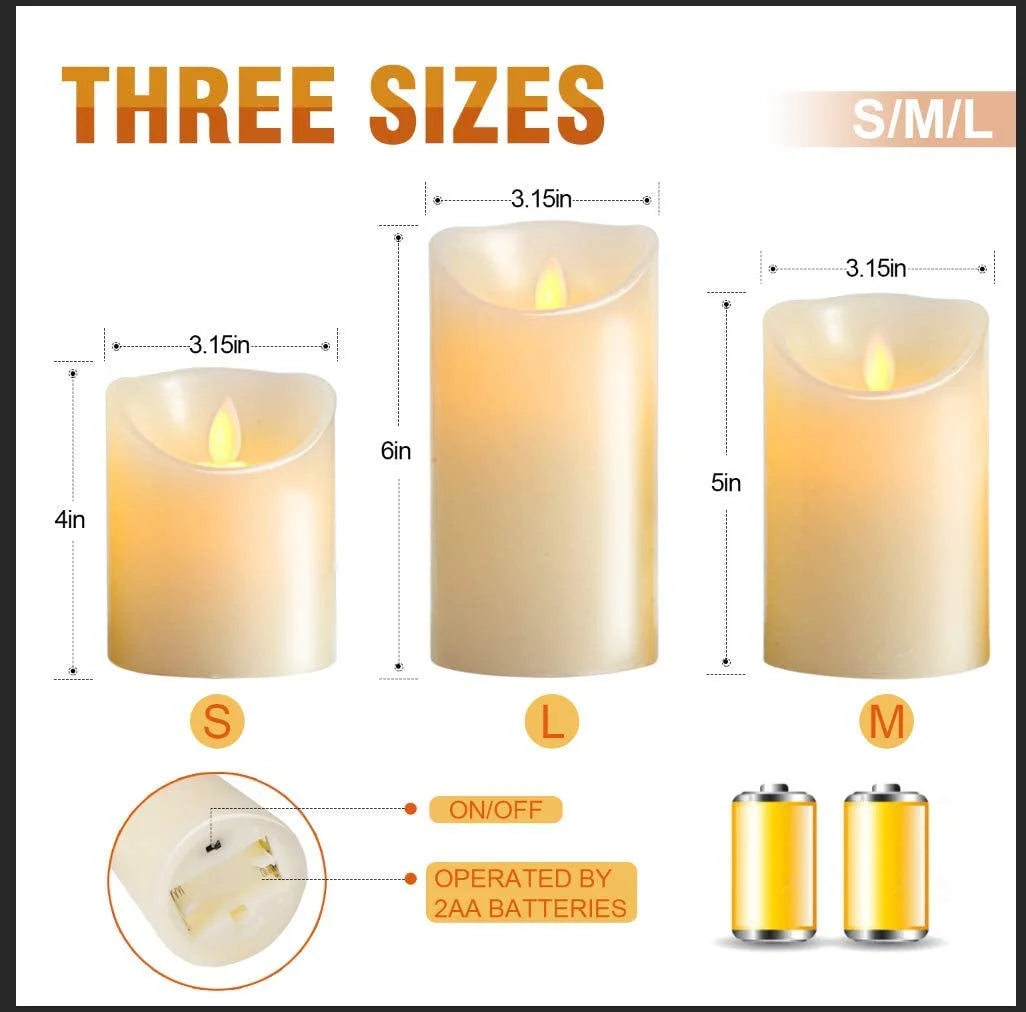 Flameless Candles LED Lights Battery Candles 3-Pack Moving Wick True Wax Electric Pillar Candles Votive Flicker Lights with Remote Control with Timer Halloween