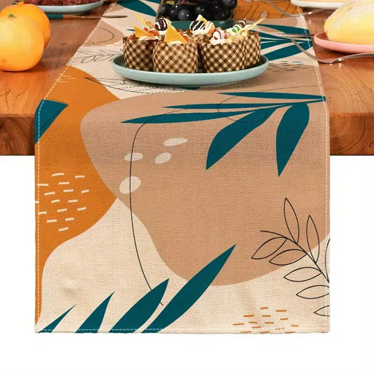 1Pc Simple Plant Table Runner, Bohemiakitchen Dining Decoration, Linen Table Runner, Holiday Decorations.Room Decor