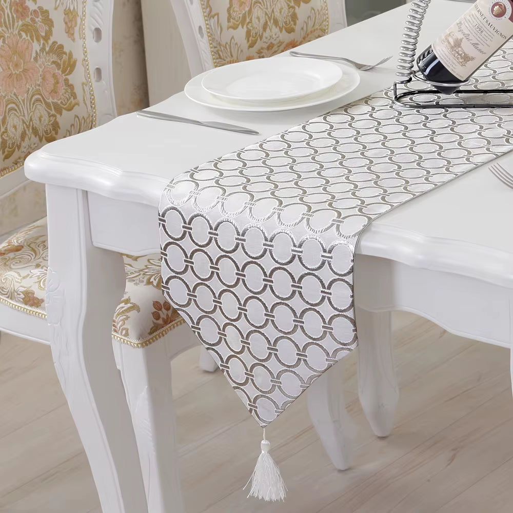 Stylish Table Runner Simple Modern Fashion Table Runner Circle Embroidery Table Mat Bed Flag for Home Dinner Table Decoration