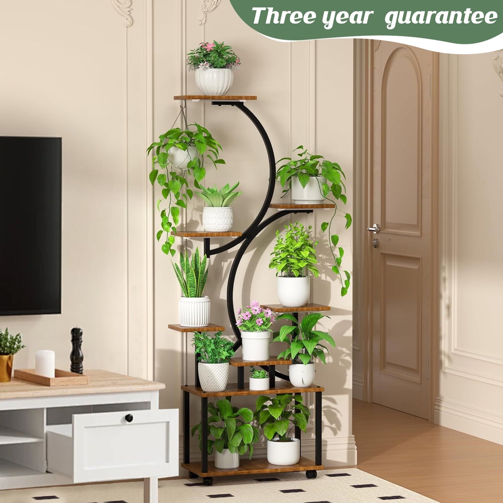Plant Stand Indoor with Grow Lights, 8 Tiered Indoor Plant Shelf, 60" Tall Plant Stand for Indoor Plants Multiple, Metal Plant Flower Holder, S-Shaped Plant Rack for Home, Patio