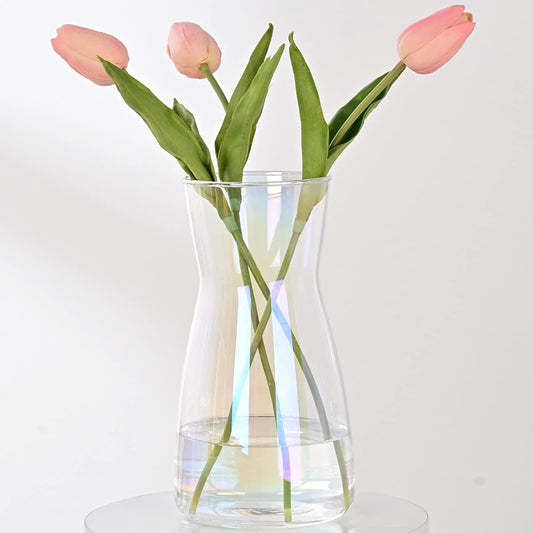 8 Inch Iridescent Glass Flower Vases for Centerpiece Table Home Indoor Desk Decor,Ins Modern Boho Style Vase for Wedding Housewarming Gift